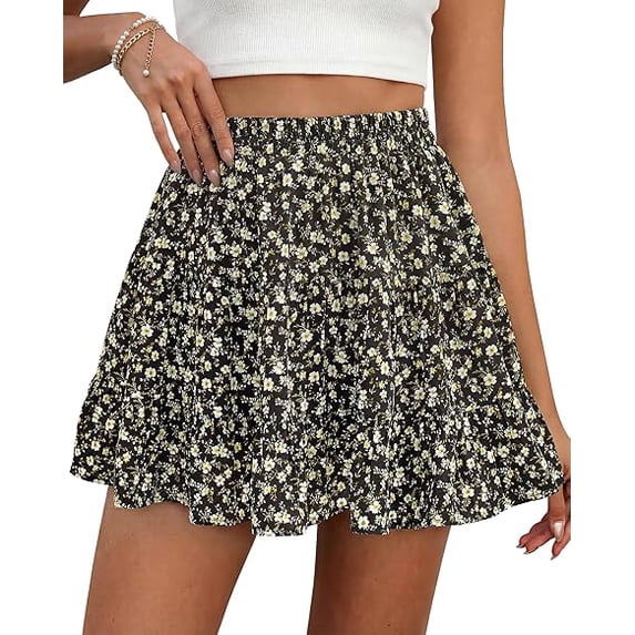 BTFBM Summer Skirts for Women Floral High Waist Shorts Underneath Boho Tiered Flowy Tennis Skorts Casual Mini Skirt