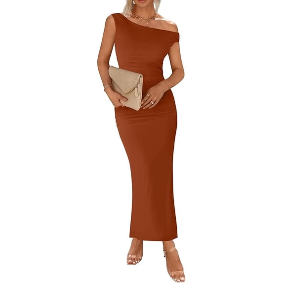 BTFBM Summer Wedding Guest Dresses for Women One Shoulder Bodycon Ruched Mesh Formal Cocktail Spring Fall Maxi Dress