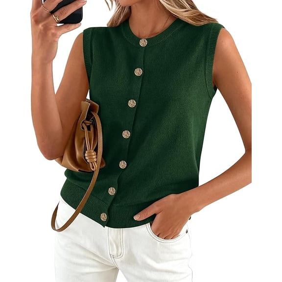 BTFBM Sweater Vest Women Casual Crewneck Loose Button Down Knit Sleeveless Cardigan Spring Clothes Summer Vest Tops