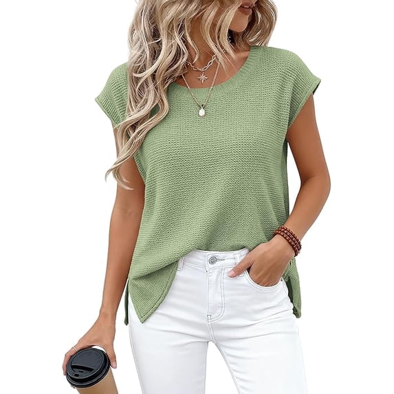BTFBM Sweater Vest Women Spring Summer Cap Sleeve Crew Neck Casual Loose Business Tops Western Vacation Outfits