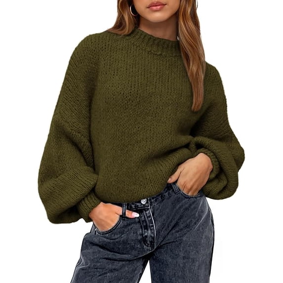 BTFBM Sweaters for Women Fall Crew Neck Lantern Long Sleeve Oversized Sweater Casual Knit Winter Pullover Tops