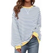 BTFBM Oversized Sweatshirt For Women Fall Striped Long Sleeve Shirt, Crewneck Sweatshirts, Casual Loose Pullover, Workout Tops, Y2K Clothes, Sport, Vacation Out