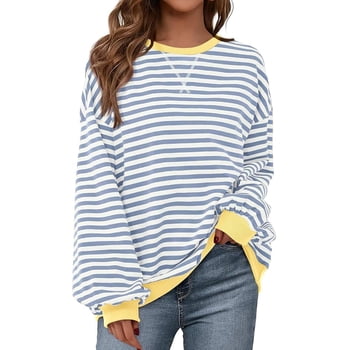 BTFBM Sweatshirt For Women Summer Crewneck Long Sleeve Oversized Striped Pullover Tops Y2K Clothes Workout Shirt