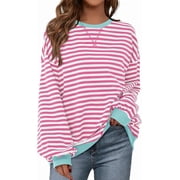 BTFBM Oversized Sweatshirt For Women Fall Striped Long Sleeve Shirt, Crewneck Sweatshirts, Casual Loose Pullover, Workout Tops, Y2K Clothes, Sport, Vacation Outfits