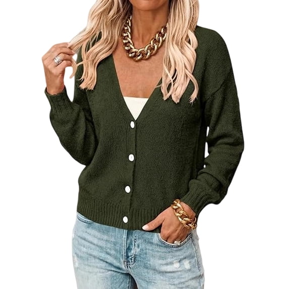 BTFBM V Neck Cardigan Sweaters for Women 2026 | Long Sleeve Knit Sweater, Button Down Shrug Tops, Open Front, Lightweight Cardigans, Business Casual Outfits,Fall Winter Clothing
