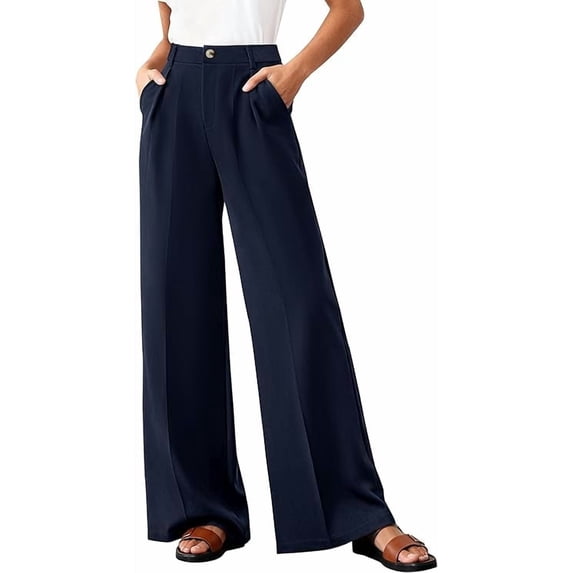 BTFBM Wide Leg Pants Woman High Waisted Button Business Casual Dressy Trousers Office Work Palazzo Pants Pockets