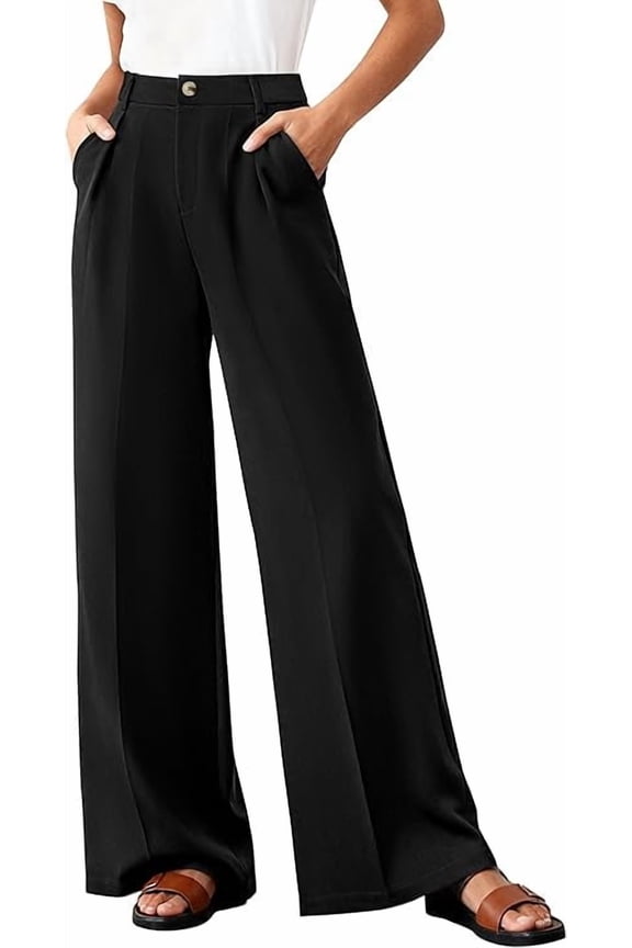 Wide Leg Pants Woman High Waisted Button Business Casual Dressy Trousers Office Work Palazzo Pants Pockets