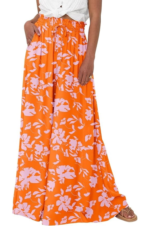 Women Casual High Waist Wide Leg Pants Spring Summer Long Palazzo Pants Pocket Lounge Beach Vacation Clothes