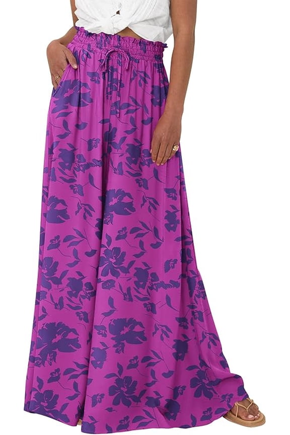 Women Casual High Waist Wide Leg Pants Spring Summer Long Palazzo Pants Pocket Lounge Beach Vacation Clothes