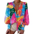 thumbnail image 1 of BTFBM Women Fashion Button Down Shirts V Neck Boho Printed Long Sleeve Blouses Dressy Casual Spring Fall Tops, 1 of 6