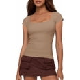 thumbnail image 1 of BTFBM Women Short Sleeve Tops Square Neck Ribbed Knit Basic Tee Shirt Y2K Casual Summer Clothes Spring Outfits, 1 of 8