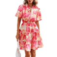 thumbnail image 1 of BTFBM Women Summer Floral Short Dresses V Neck Short Sleeve Tiered Ruffle Boho Swing Dress A-Line Mini Dresses, 1 of 8
