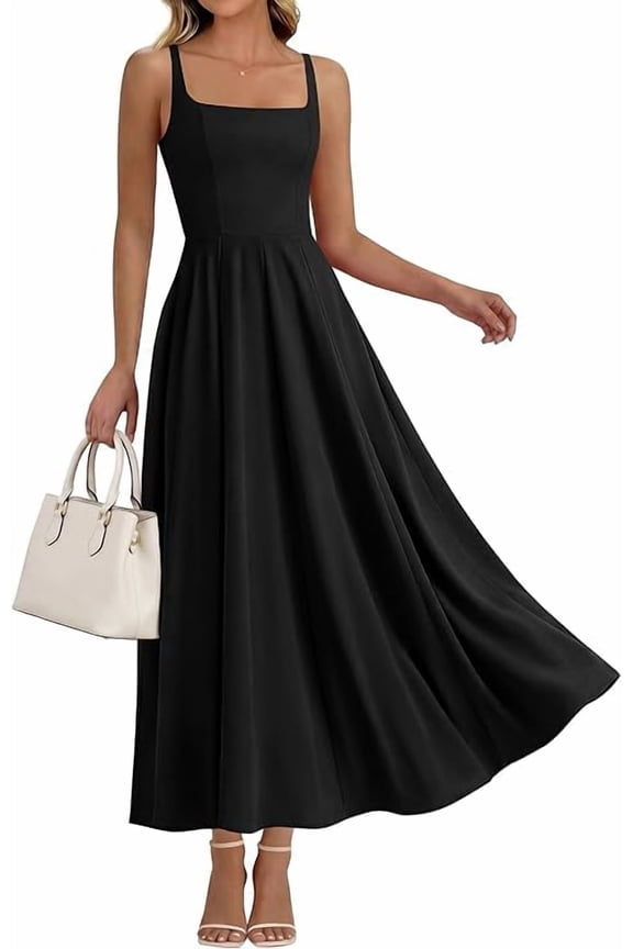 Women Summer Square Neck Maxi Dress Spring Elegant Classy Sleeveless Formal Wedding Guest Cocktail Dresses