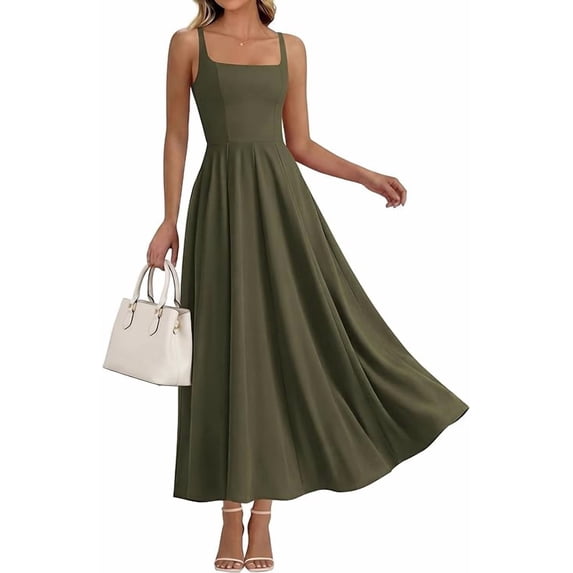 BTFBM Women Summer Square Neck Maxi Dress Spring Elegant Classy Sleeveless Formal Wedding Guest Cocktail Dresses