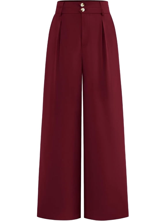 Women Wide Leg Dress Pants High Waisted Button Pleated Business Casual Trousers Office Work Palazzo Pants