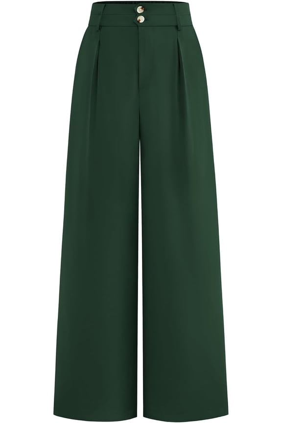 Women Wide Leg Dress Pants High Waisted Button Pleated Business Casual Trousers Office Work Palazzo Pants