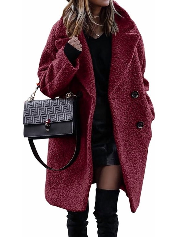Women Winter Faux Fur Coats Lapel Long Sleeve Fuzzy Fleece Outerwear Button Down Sherpa Jackets Fall Outfits
