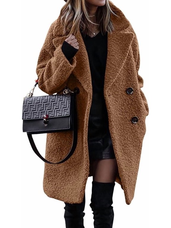 Women Winter Faux Fur Coats Lapel Long Sleeve Fuzzy Fleece Outerwear Button Down Sherpa Jackets Fall Outfits