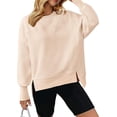 thumbnail image 1 of BTFBM Women's Casual Crewneck Sweatshirts Spring Long Sleeve Side Slit Workout Fleece Pullover Top Fashion Clothing, 1 of 9