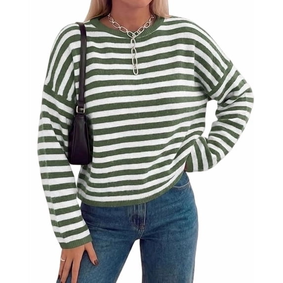 BTFBM Women's Lightweight Oversized Striped Sweater | Soft Knit Cozy Sweaters, Crew Neck Long Sleeve Pullover, y2k Color Block, Casual Holiday Outfits, Winter Fall Clothes