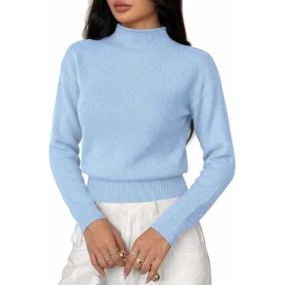 BTFBM Women’s Long Sleeve Sweaters Mock Neck Tops | Lightweight Knit Pullover Sweater,Basic Classic Daily Wear Fall Fashion,Winter Layer Clothes,Business Casual Outfits