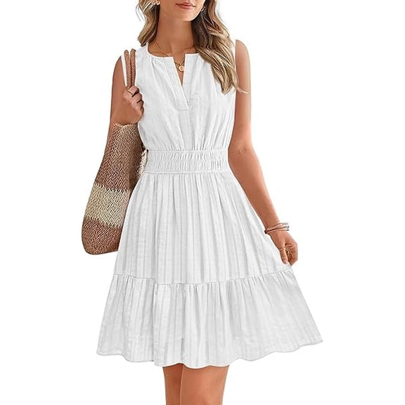 BTFBM Women’s Summer Dresses Sleeveless V Neck Casual Mini Dress Swing Boho A Line Beach Vacation Sundress Pockets