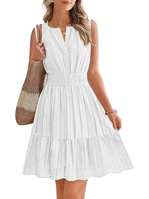 Women’s Summer Dresses Sleeveless V Neck Casual Mini Dress Swing Boho A Line Beach Vacation Sundress Pockets