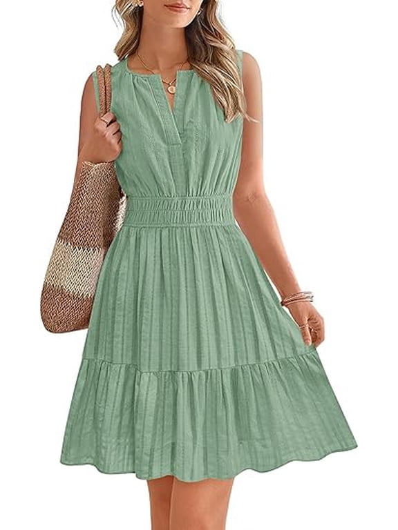 Women’s Summer Dresses Sleeveless V Neck Casual Mini Dress Swing Boho A Line Beach Vacation Sundress Pockets