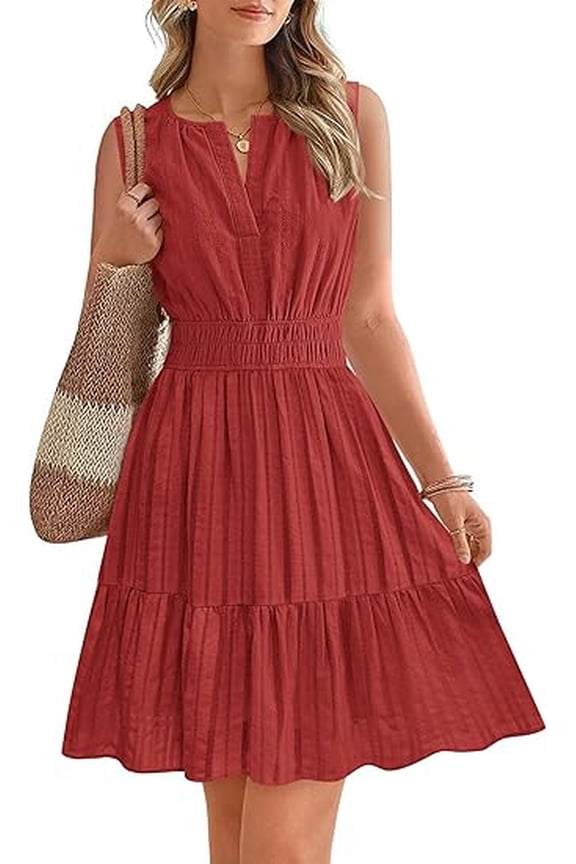 Women’s Summer Dresses Sleeveless V Neck Casual Mini Dress Swing Boho A Line Beach Vacation Sundress Pockets