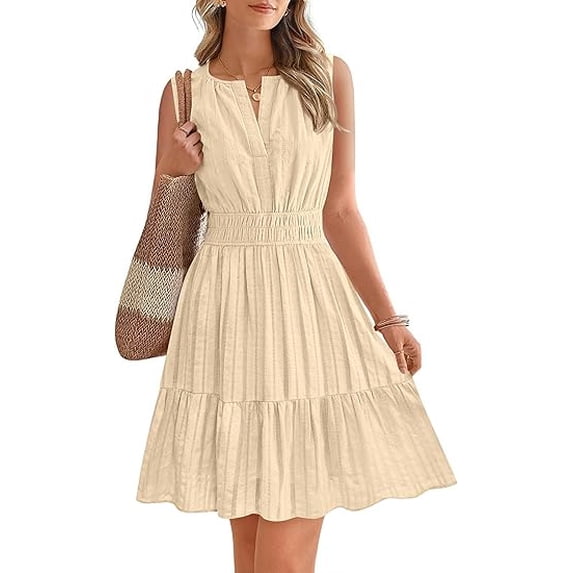 BTFBM Women’s Summer Dresses Sleeveless V Neck Casual Mini Dress Swing Boho A Line Beach Vacation Sundress Pockets