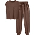 thumbnail image 1 of BTFBM Women's Two Piece Tracksuit Outfits Summer Short Sleeve Tops Long Pants Jogger Lounge Matching Sets Sweatsuit, 1 of 7