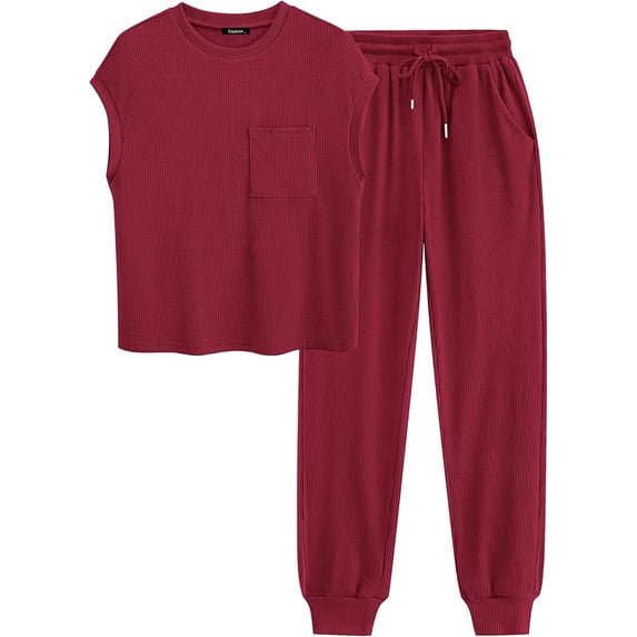 BTFBM Women's Two Piece Tracksuit Outfits Summer Short Sleeve Tops Long Pants Jogger Lounge Matching Sets Sweatsuit