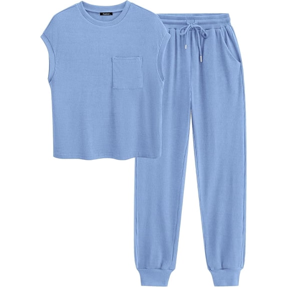 BTFBM Women's Two Piece Tracksuit Outfits Summer Short Sleeve Tops Long Pants Jogger Lounge Matching Sets Sweatsuit