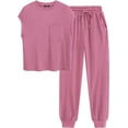 thumbnail image 1 of BTFBM Women's Two Piece Tracksuit Outfits Summer Short Sleeve Tops Long Pants Jogger Lounge Matching Sets Sweatsuit, 1 of 7