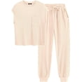 thumbnail image 1 of BTFBM Women's Two Piece Tracksuit Outfits Summer Short Sleeve Tops Long Pants Jogger Lounge Matching Sets Sweatsuit, 1 of 7