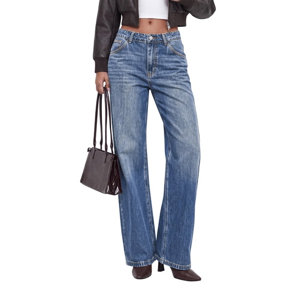 BTFBM Women Casual Straight Leg Jeans Trendy High Waisted, Pockets, Long Denim Pants, Slacks, Bottoms, Vacation Outfits, Travel Airport, Fashion Clothes, Fall Winter