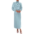 thumbnail image 1 of BTFBM Womens Mock Neck Satin Dress Spring Summer Long Sleeve Lightweight Formal Wedding Party Maxi Cocktail Dresses, 1 of 9