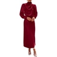thumbnail image 1 of BTFBM Womens Mock Neck Satin Dress Spring Summer Long Sleeve Lightweight Formal Wedding Party Maxi Cocktail Dresses, 1 of 8