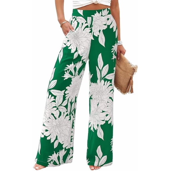 BTFBM Womens Pants Pockets Boho Printed Elastic Waist Wide Leg Palazzo Pants for Women Work Beach Vacation Clothes