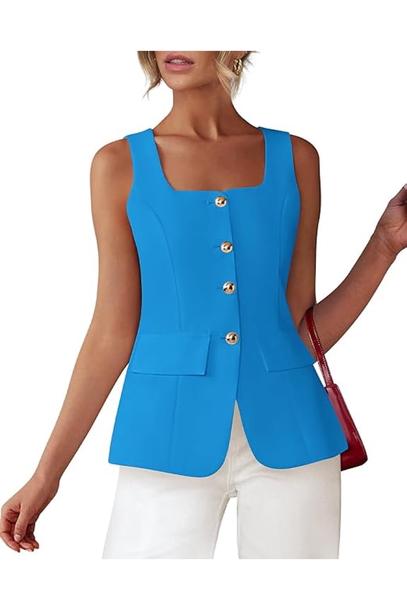 Womens Sleeveless Suit Vests Dressy Casual Square Neck Business Work Waistcoat Spring Button Blazer Vest Tops