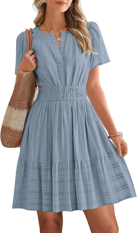 cute spring mini dress Fesfesfes Spring Dresses for Women Floral Printed Boho Dress Casual Low Cut V Neck Lace Up Breast Mini Dress Slim A-Line Short Sleeve Beach Sun Dress