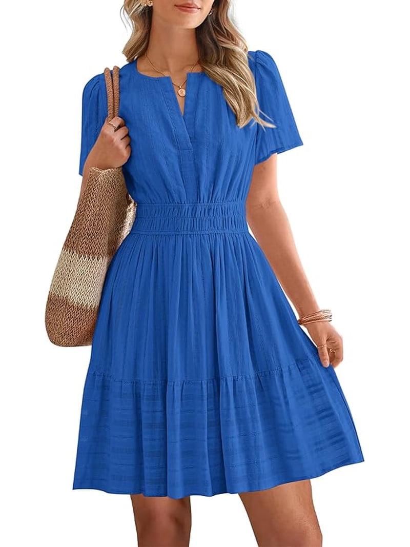 boho beach dress short White Chic Boho Mini Dresses for Women 2022 High Waist Strapless Bowknot Beach Sundress Short Sleeve
