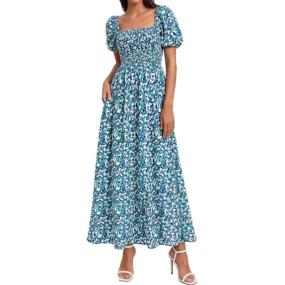 BTFBM Womens Spring Summer Dresses Square Neck Puff Short Sleeve ...