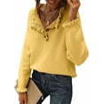 thumbnail image 1 of BTFBM Womens Sweaters Fall Winter Clothes Long Sleeve Button Down Ruffle Crew Neck Casual Knitted Pullover Tops, 1 of 7