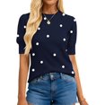 thumbnail image 1 of BTFBM Womens Sweaters Polka Dot Short Sleeve Sweater for Women Crew Neck Knit Summer Tops Business Dressy Casual Blouses, 1 of 9