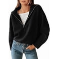 thumbnail image 1 of BTFBM Womens Sweaters Quarter Zip Pullover V Neck Collar Long Sleeve Ribbed Knit Loose Casual Winter Fall Sweater, 1 of 8