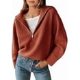 thumbnail image 1 of BTFBM Womens Sweaters Quarter Zip Pullover V Neck Collar Long Sleeve Ribbed Knit Loose Casual Winter Fall Sweater, 1 of 8