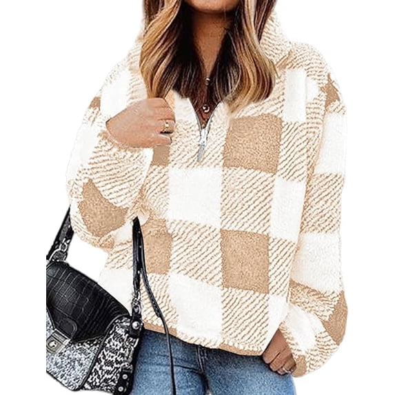 BTFBM Womens Sweatshirt Sherpa Quarter Zip Pullover Fall Winter Long Sleeve Fleece Sweaters Hoodies Sweatshirts Clothes
