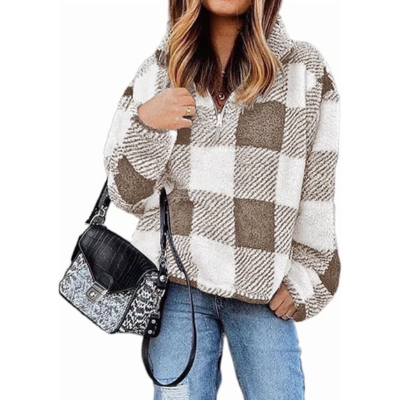 BTFBM Womens Sweatshirt Sherpa Quarter Zip Pullover Fall Winter Long Sleeve Fleece Sweaters Hoodies Sweatshirts Clothes