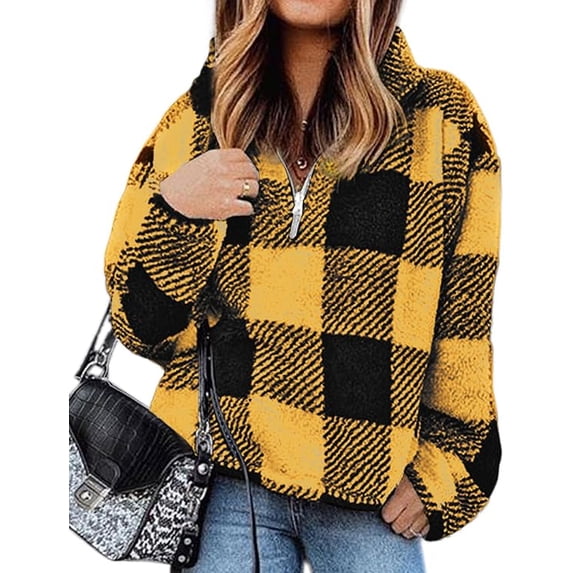 BTFBM Womens Sweatshirt Sherpa Quarter Zip Pullover Fall Winter Long Sleeve Fleece Sweaters Hoodies Sweatshirts Clothes